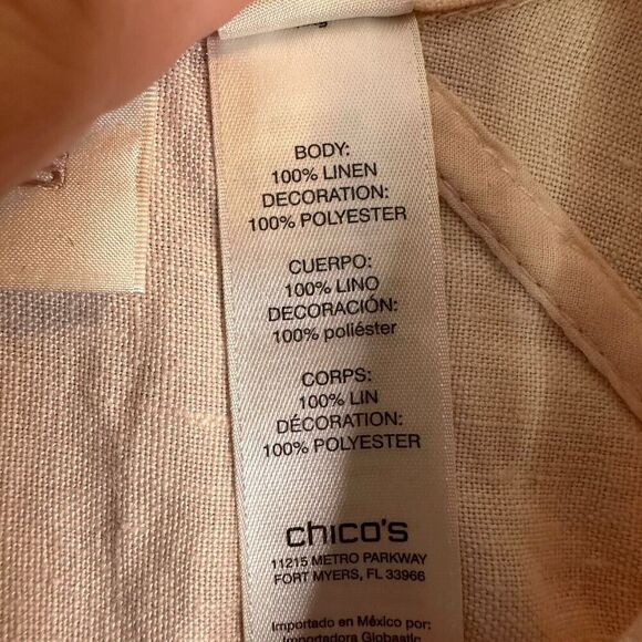 Chicos Blouse Shacket Women Sz 2 Large Linen Short Sleeve Full Zip Breathable - Picture 6 of 16